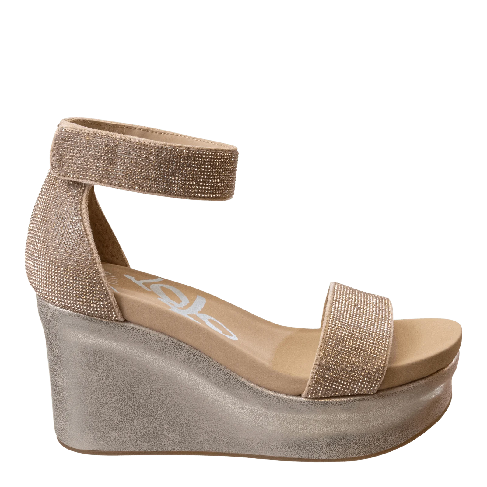 OTBT Status Wedge Sandals With Ankle Strap In Rose Gold